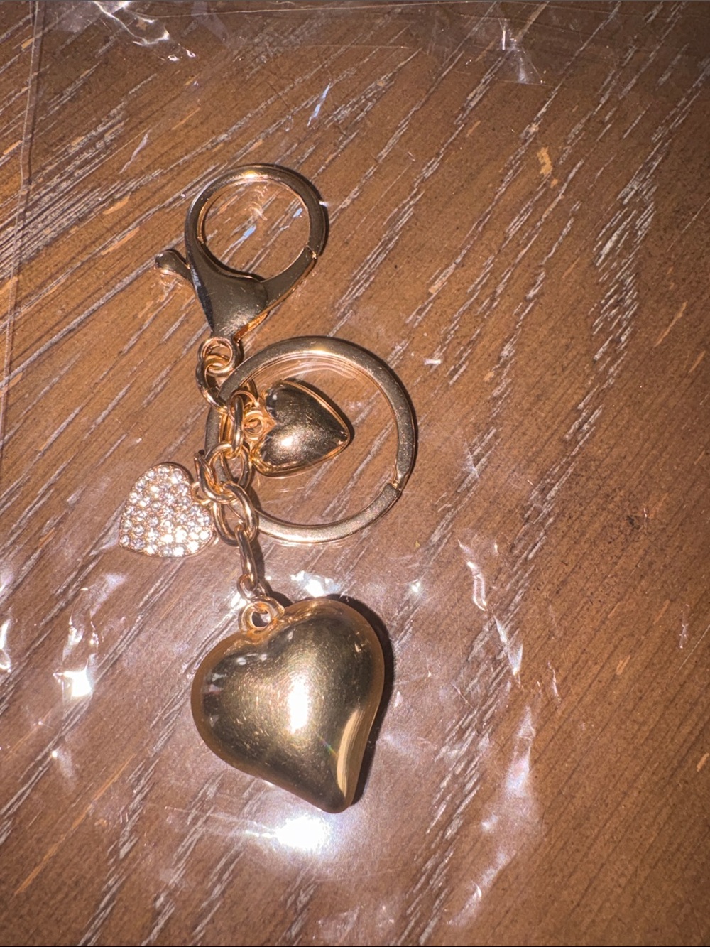 A set of keychains -Black Faux Fur Mini Handbag & Gold & Crystal hearts NWOT - Picture 2 of 3